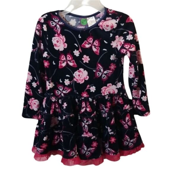 Navy Blue Velvet with Butterlies and Roses Girls Dress. Kdm2 - Picture 1 of 6